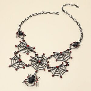 Gothic Halloween Spider Web Link Statement Necklace